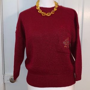 VINTAGE ALISON J. RED SWEATER WITH EMBROIDERED CREST